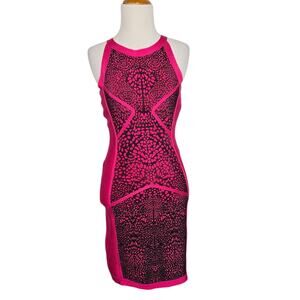 Bebe Sexy Bodycon Dress Knit Stretch Sleeveless Magenta Printed Women Small